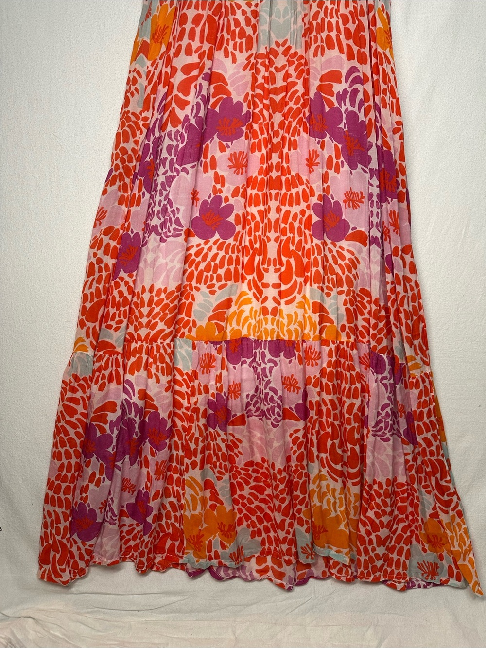 Oliphant Ruffle Maxi Dress Orange Floral Size L Large Vibrant Tropical Resort - Picture 4 of 15